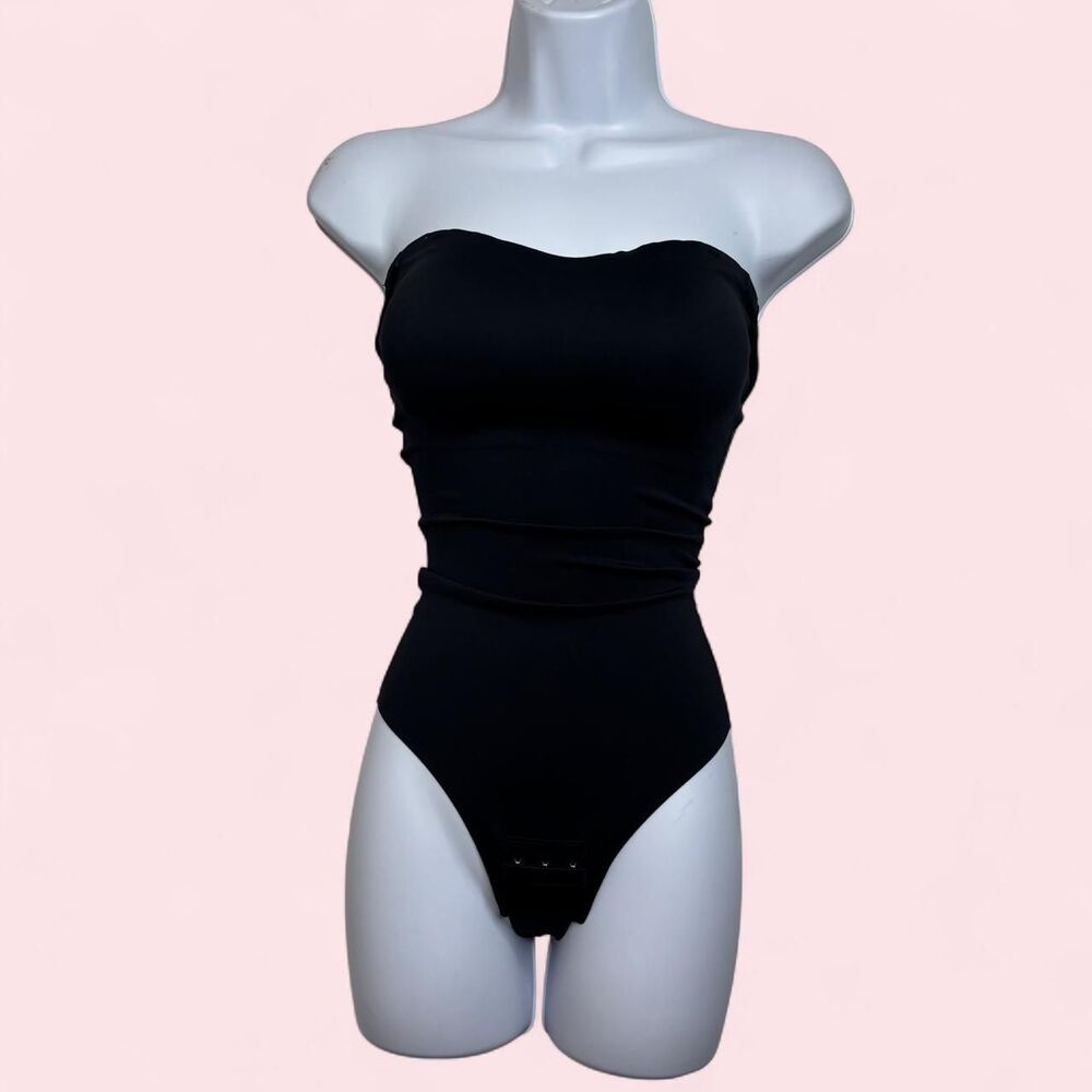 NWOT S Women's Black Ruched Bandeau Shapewear Bodysuit